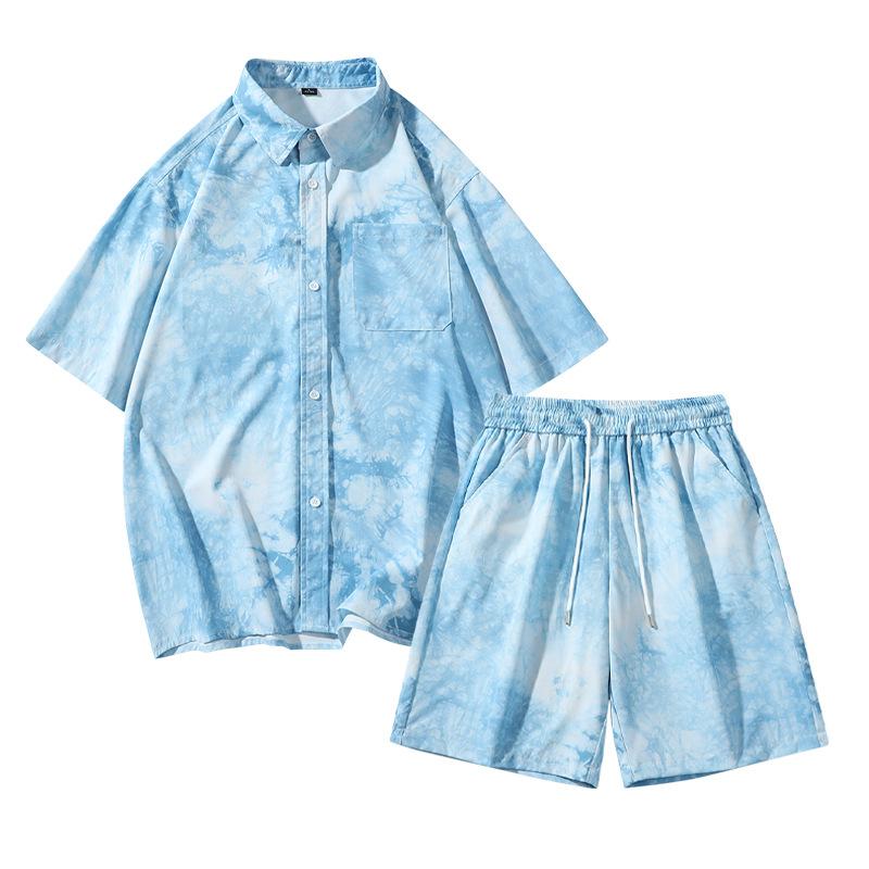 

Мужская рубашка с короткими рукавами, спортивный комплект, повседневный универсальный пляжный костюм из двух частей 3XL синий