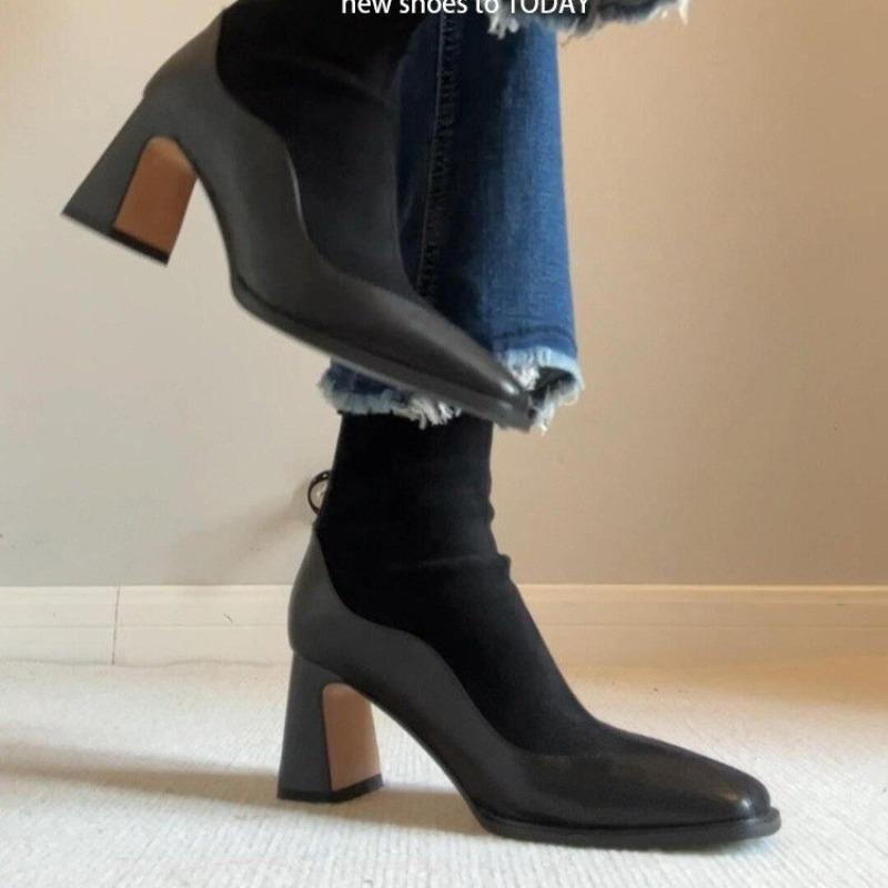 Fashion New Style Vintage Women's Fashion Boots Elegant Modern Boots Women Pointed Toe Back Zip Thin Heels Sewing Shoes Zapatos Mujer