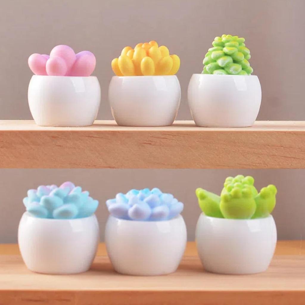 BUYUP Plante Grase Miniaturale în Ghivece, Set de 6, Figurine Drăguțe, Ornamente Liniștitoare Tip Bonsai, Accesorii pentru Masă, Ornamente pentru Hol, Floare