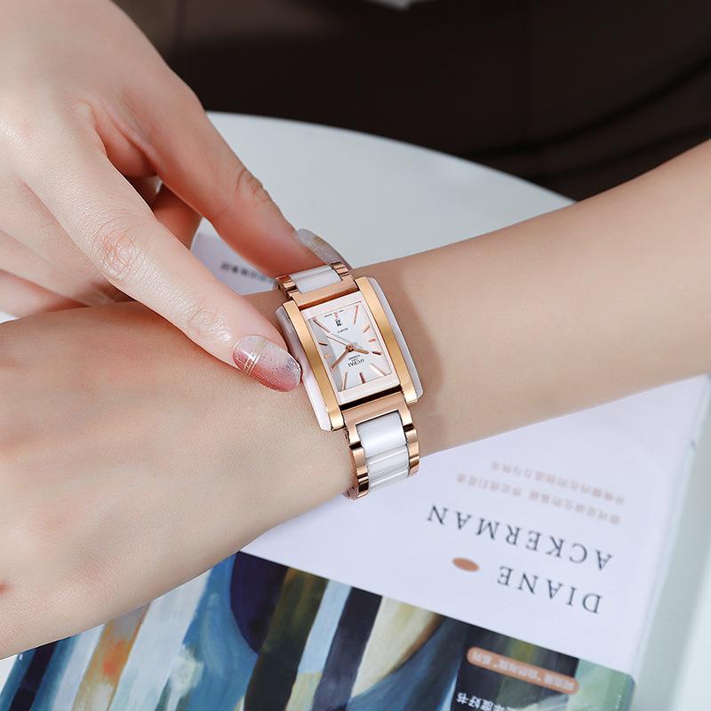 Oupai прямоугольные часы женские белая керамика водонепроницаемые модные простые французские нишевые атмосферные часы