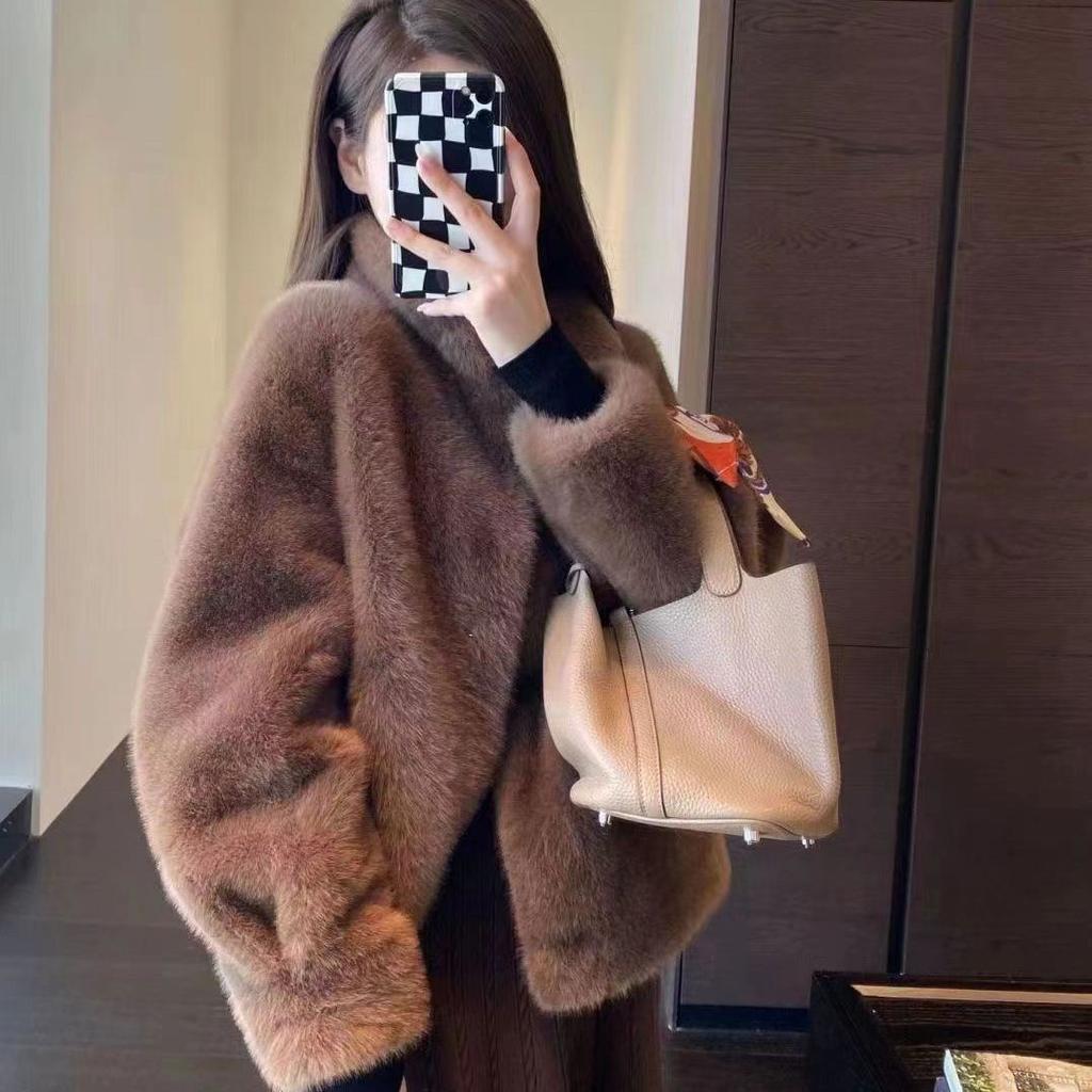 Winter imitation mink fur jacket new short stand-up collar fur fashion large size cotton coat short padded women