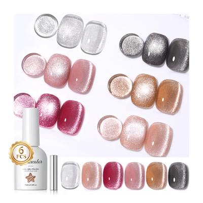PEACECOLOR Magnetic Nail Gel Nail Set Moonlight Perfect for DIY Nail 6 Bottles Gift - Colors Silver, Brown, Red. Glittery, Magnetic, Ultra-fine
