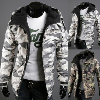 Spring and Autumn Men's Warm Fleece Hooded Camouflage Jacket Thin Coat