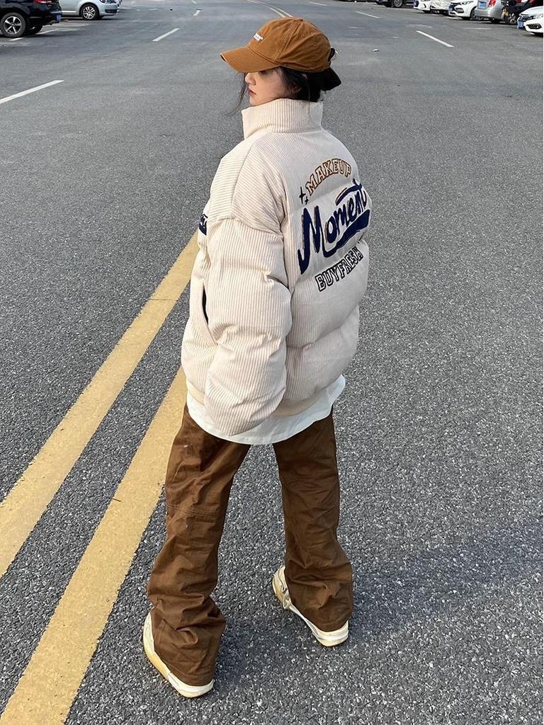 Men's Vintage Retro Embroidered Corduroy Jacket with Stand Collar – Cozy Outerwear for Couples