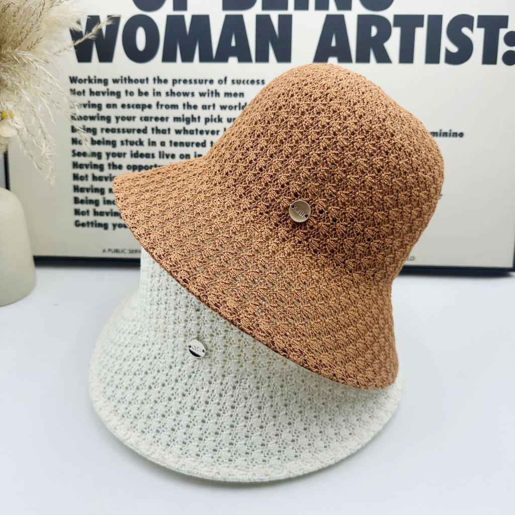 New Hollow Knitted Bucket Hat Women's Summer Sunscreen Visor Hat Showing Face Small Bucket Hat Basin Hat