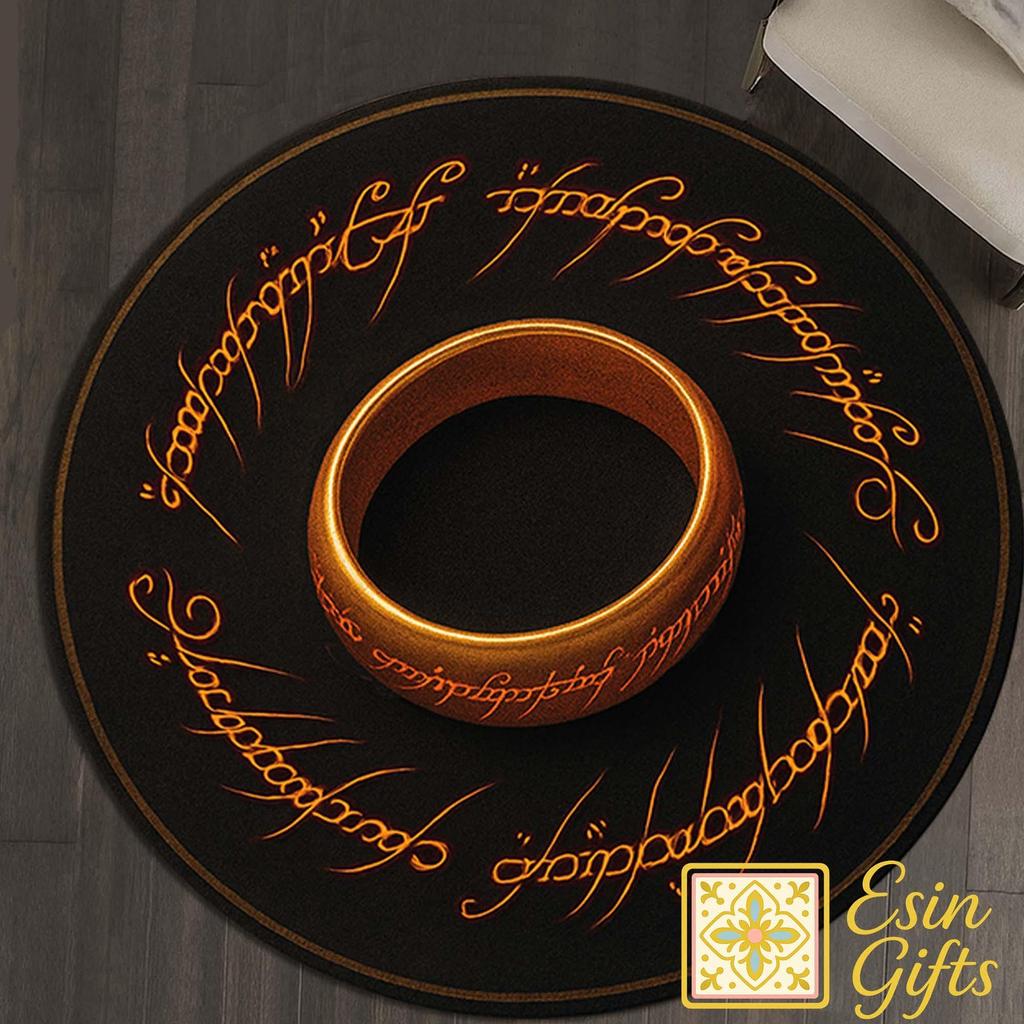 Mystic Elvish Script Rug: Glowing Ring Fantasy Decor, Popular Livingroom Carpet, Gamer Room FloorMat
