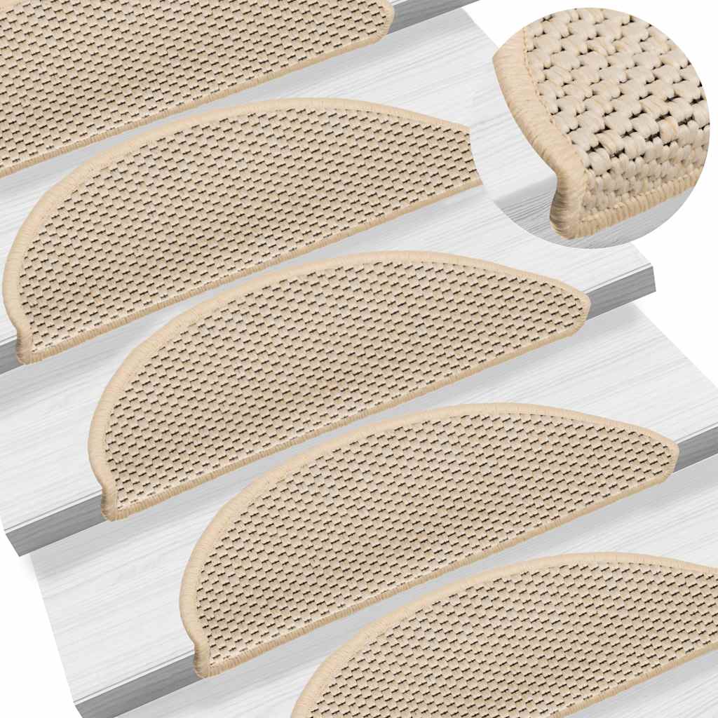 Self Adhesive Stair Treads Sisal Look 15 pcs 56 x 17 x 3 cm Berber