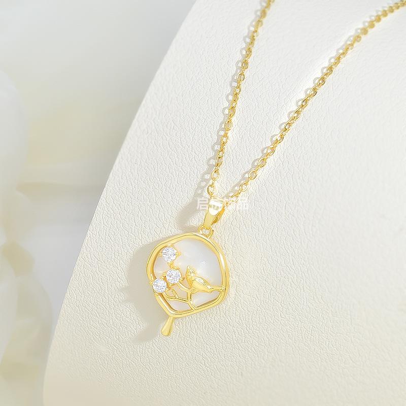 Design Fan Necklace Women'S Light Luxury Simple Versatile Trend Zircon Clavicle Chain