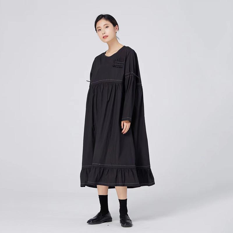 

XITAO повседневное свободное платье со складками на шнуровке WMD2745 One Size чёрный