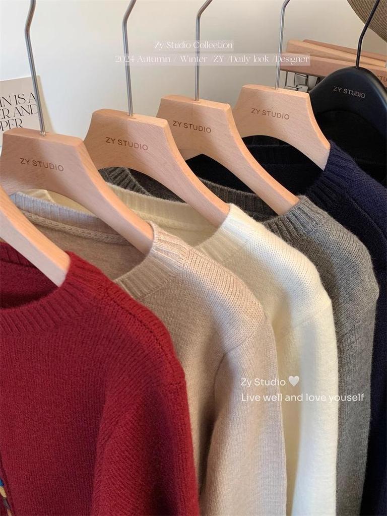 Women's Autumn 2024 Red Knitted Sweater Cardigan - Colorful Button, Crew Neck, Long Sleeve, Soft Angora Blend.