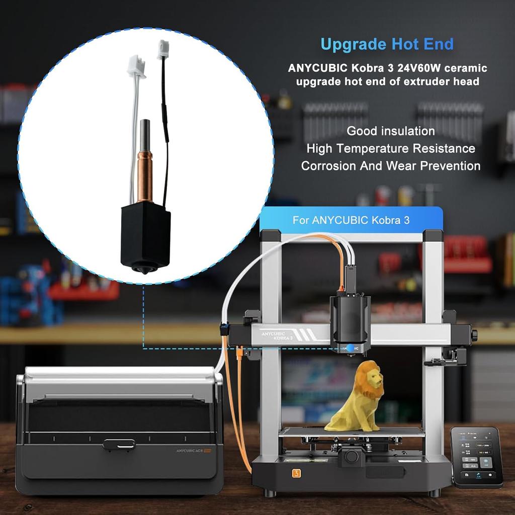 Upgrade Hotend for Kobra 3 Combo Print Head Extruder Kit Heater Block Heating Cartridge Thermistor with 0.4MM Hardened Steel Nozzle Silicone Cover