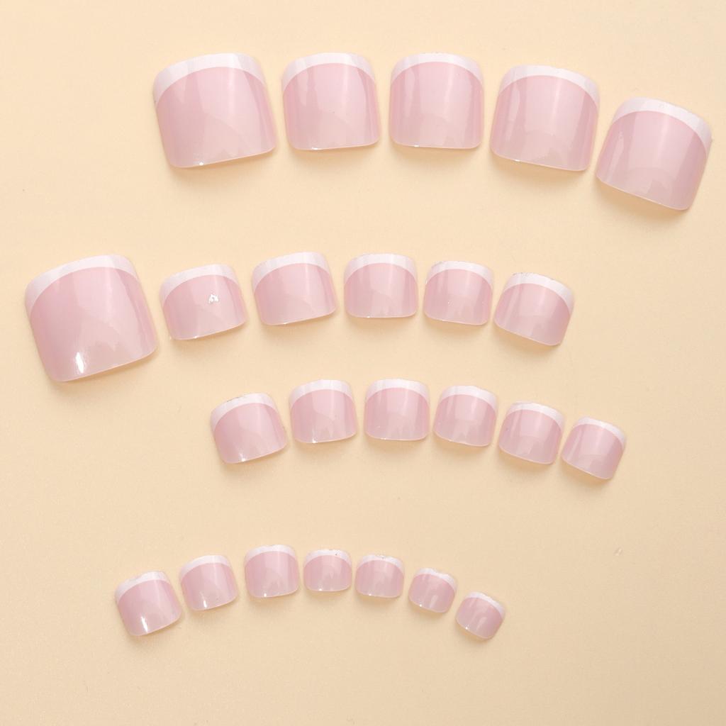 24pcs French Style Fake Toe Nails Press On Nails In White, Simple And Elegant, Comes With 1pc Nail File And 1pc Jelly Glue, Nail Supplies