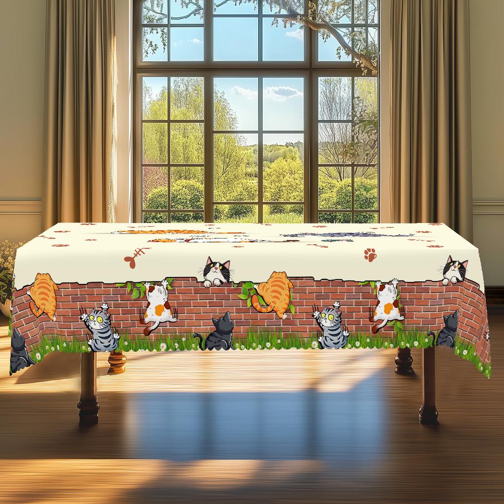 One Cat-Themed Tablecloth, Featuring Cute Cat And Paw Print Designs, Suitable for Home Kitchen Decor, Room Decoration