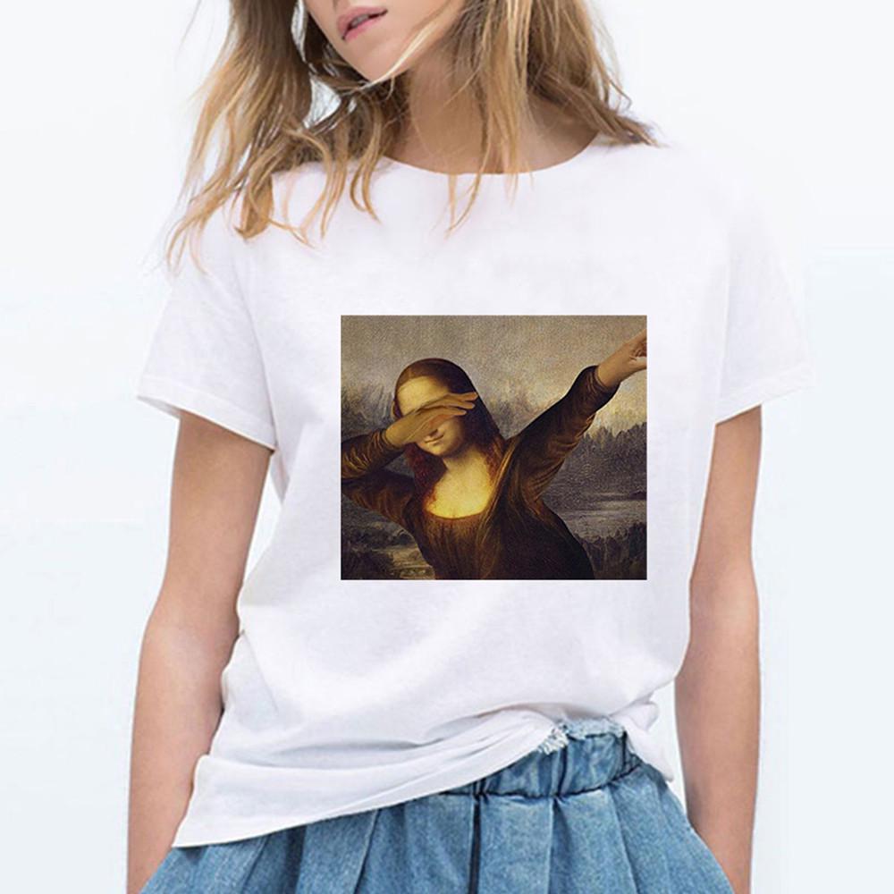 Mona Lisa Ästhetik Harajuku T-Shirt Damen Ullzang Vintage Grafik-T-Shirt Lustiges Cartoon 90er Jahre T-Shirt