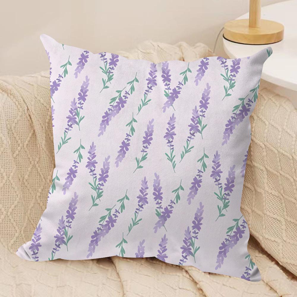 L-Lavender Cushion Cover Soft Plush Fabric Double-Sided Printed Sofa Cushion Cover for All Seasons Home Decor Gift