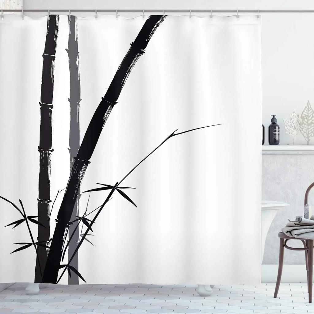 Unframed Bamboo Zen Shower Curtain Green Nature Forest Stone Spa Candle Summer Tropical Bamboo Forest Orchid Bathroom Decor With