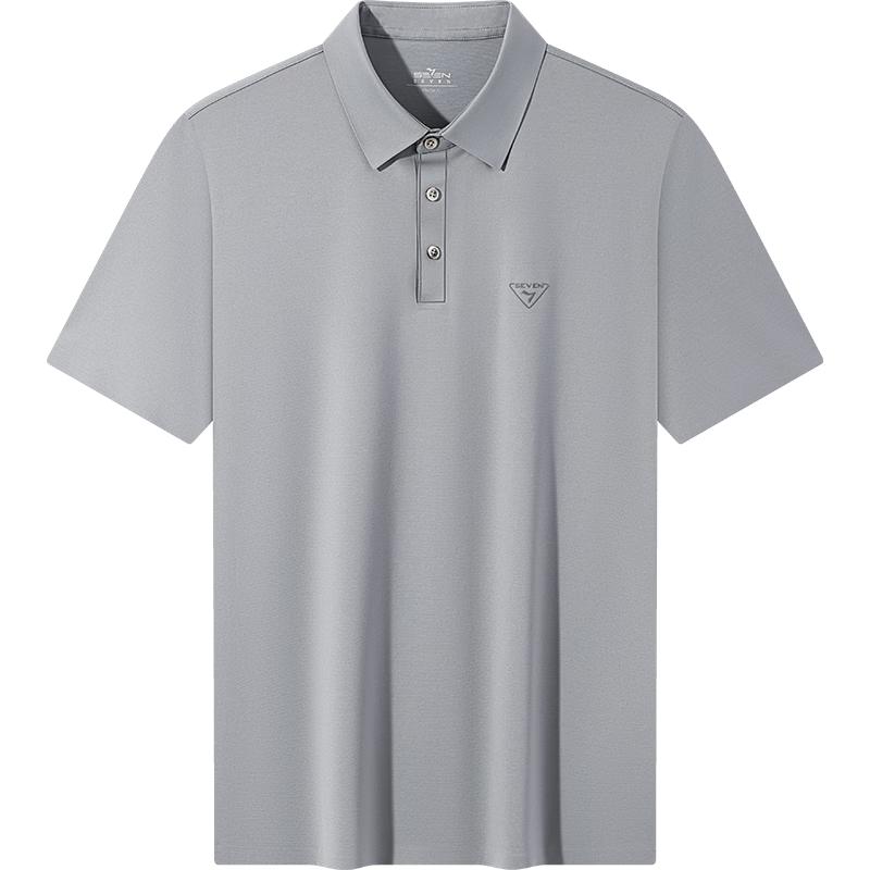 SEVEN Men's Seamless Mulberry Silk Blend Short Sleeve Polo Shirt