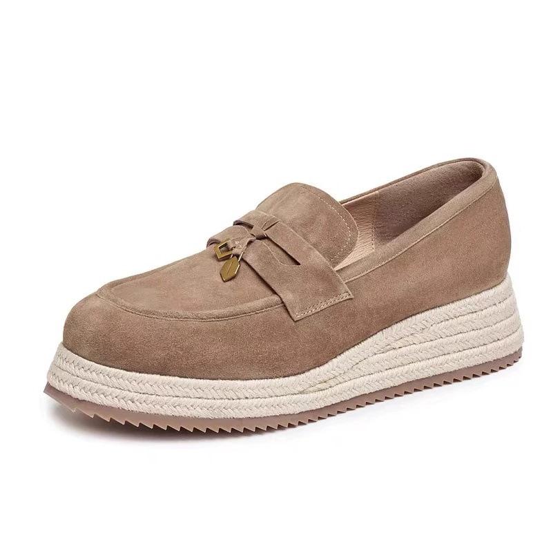 sponge cake hemp woven bottom dad shoes women s new thick-soled single shoes tassel one pedal lazy loafers 34 коричневый 5090₽