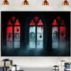 Halloween Party Background | Bloody Windows and Terrifying Face Design | Durable Polyester Fiber