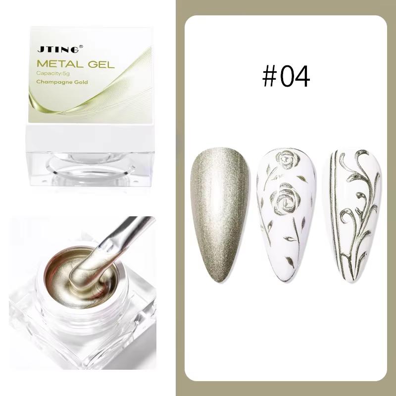 

JTING новый дизайн превосходное качество натуральная смола 4 цвета металлический гель-лак OEM 5 г баночки контейнер металлизированная гель-краска гель для ногтей