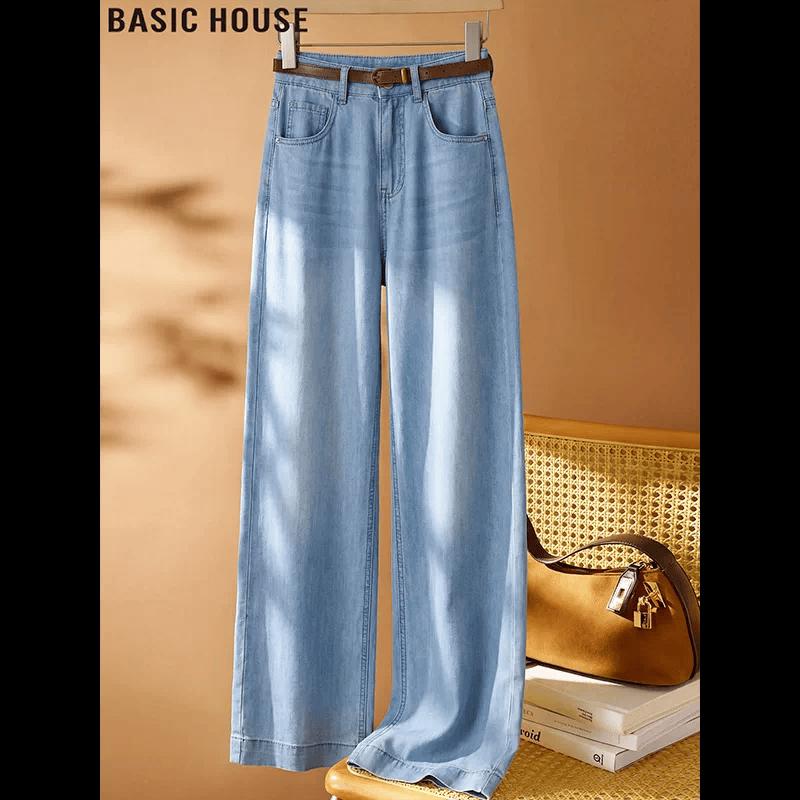 Basic House Women s Tencel Blend Wide-Leg Straight Jeans M