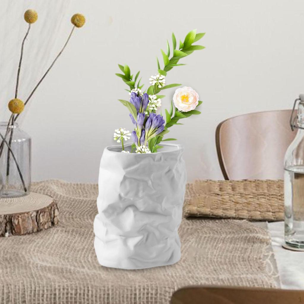 Crumpled Ceramic Flower Vase Elegant for Home Party Decoration Ornaments Housewarming Gift