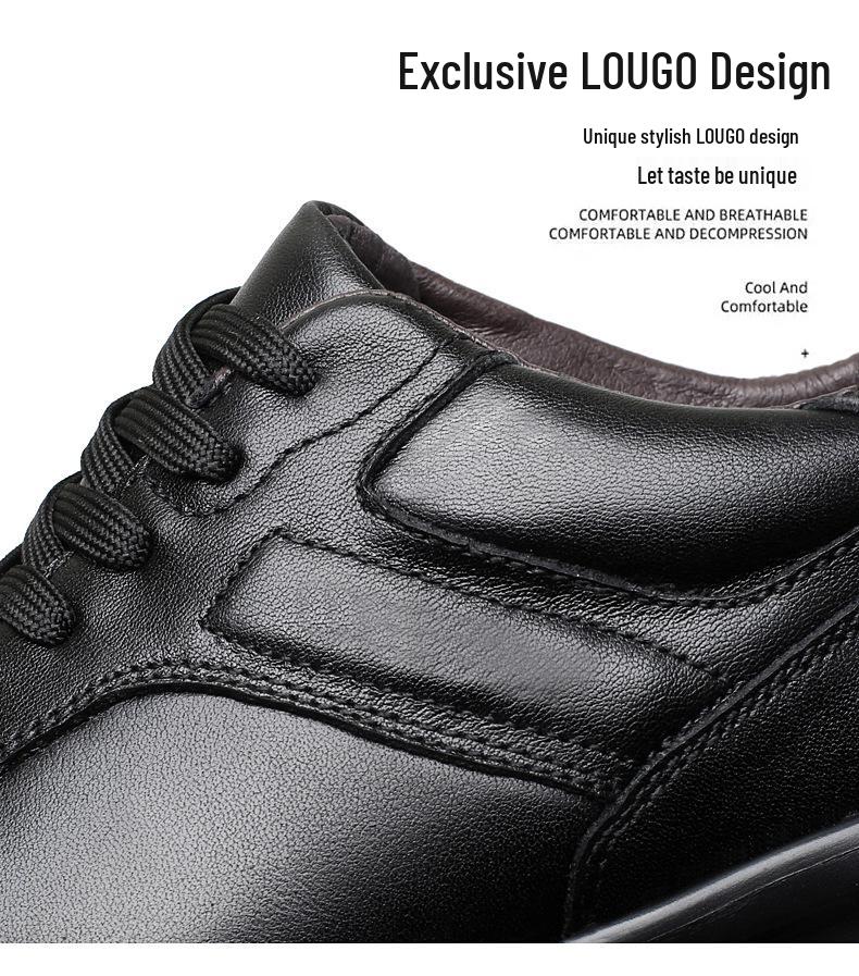 Men's Black Genuine Leather Soft Sole Lace-up Casual Breathable Business Shoes
