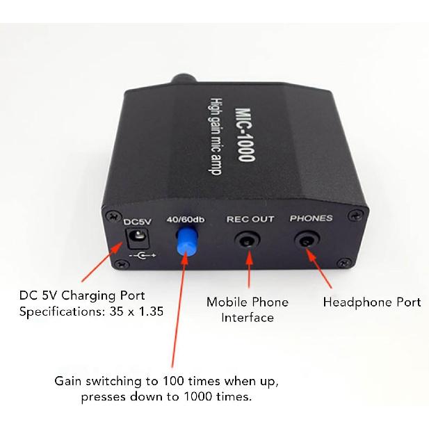 Hyuduo Microphone Amplifier Mic Audio Amp High Gain 1000 Times Amplification Accessory Set Kit for Teachers, Singing, Training, Presentation, Tour