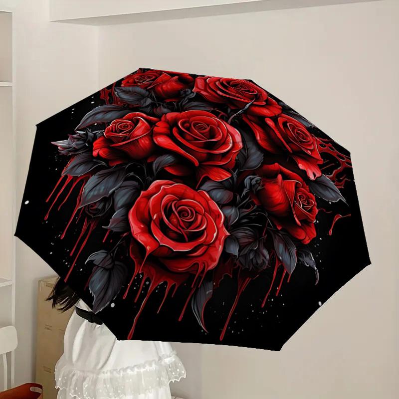 1pc Gothic Roses Automatic Open/Close Umbrella, 8-Rib Sturdy Frame, Umbrella for Travel, Everyday, Formal Events yy251126004