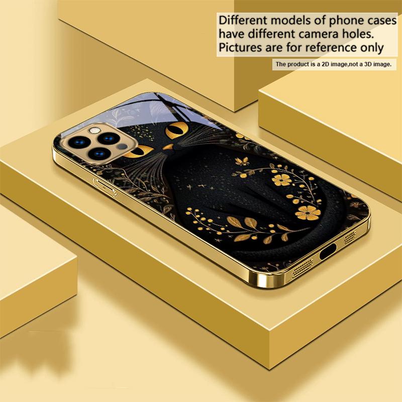 Round and bright eyes For IPhone 17Pro Max 16 17 Pro 15 Pro 14 13 Plus 12 Mini 11Pro Max XR 16E 17Air Golden glass phone case