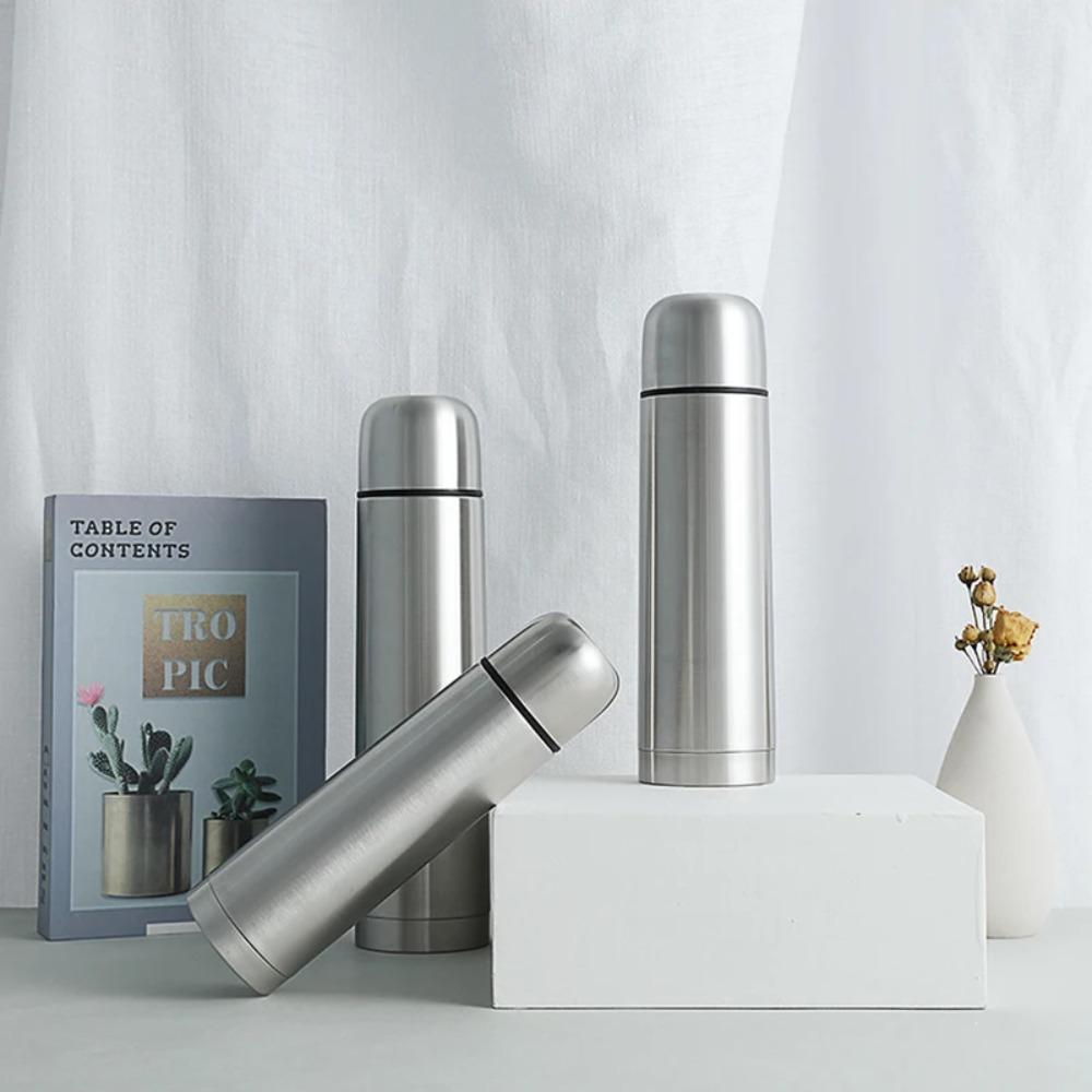 Double-layer Vacuum Flask Silver Thermos Coffee Mug Thermal Water Bottle  Travel
