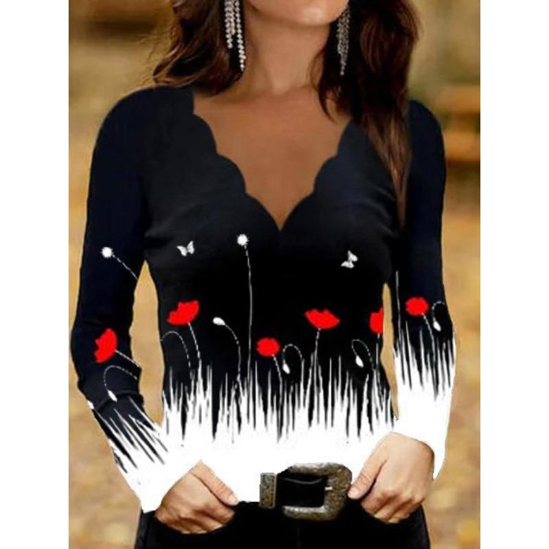 QICED Women's Fashion Casual Long Sleeve V Neck Blouses & Shirts