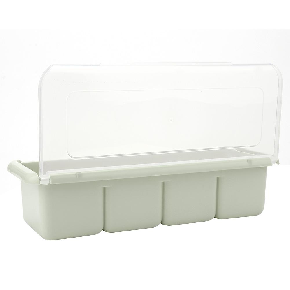 4 Compartments Seasoning Box Spice Rack Organizer Condiment Holder Container(Green)