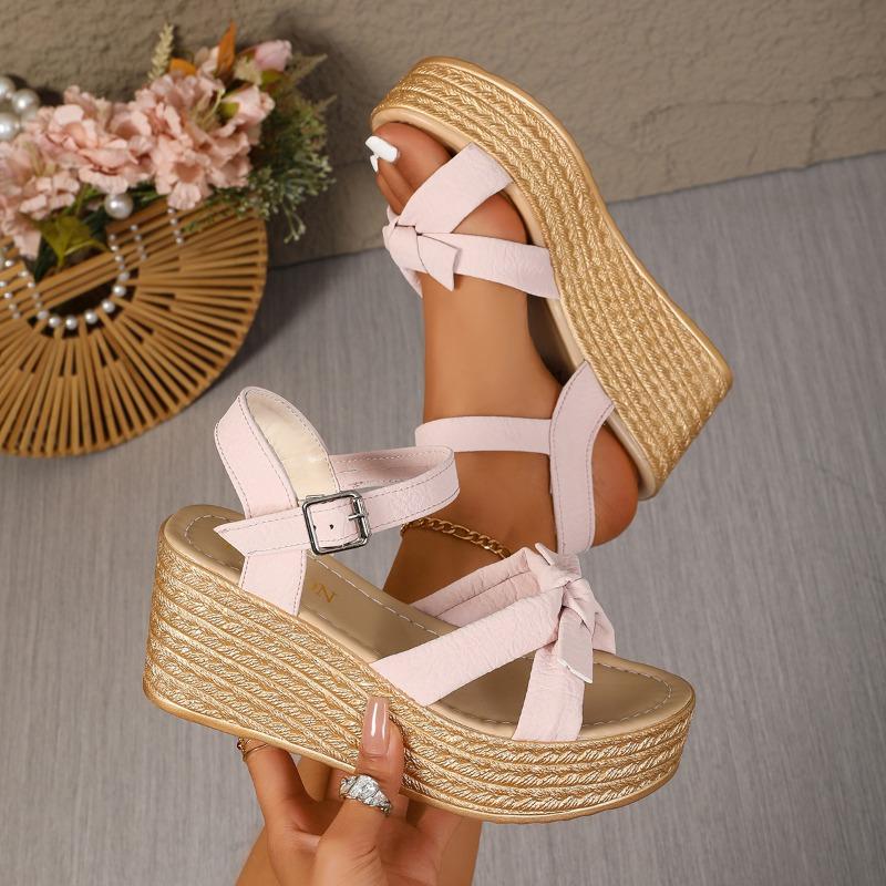 Fashion 2025 NEW Wedge Sandals Woman Platform Bow Design Summer High Heel Shoes Female Sandal Heels Shoes For Woman