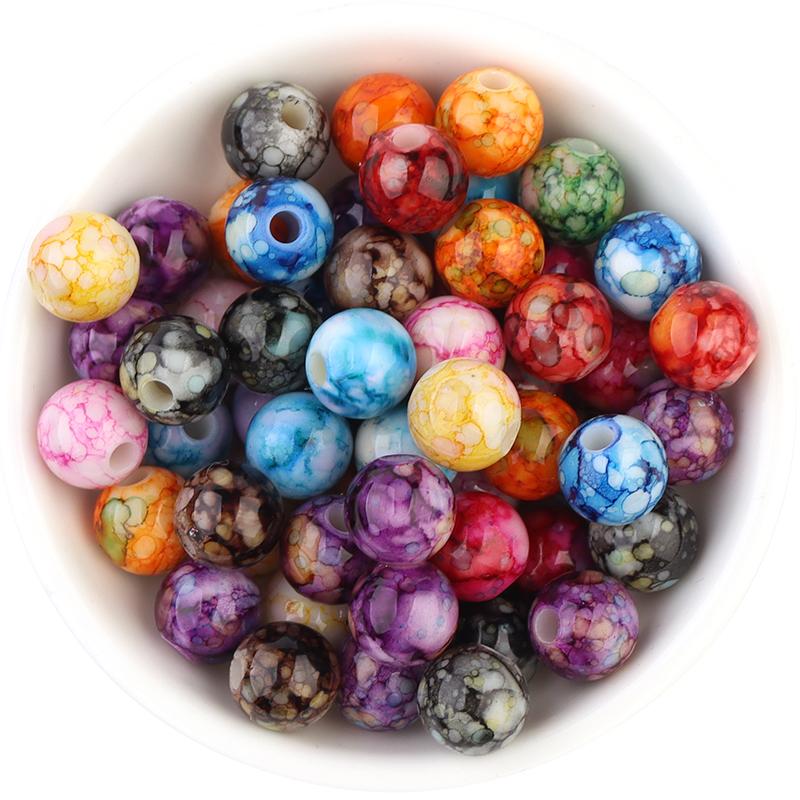 50-100pcs/lot 8 10 12mm Round Acrylic Crackle Beads For Jewelry Making Colorful Loose Spacer Bead DIY Bracelet Necklace Supplies