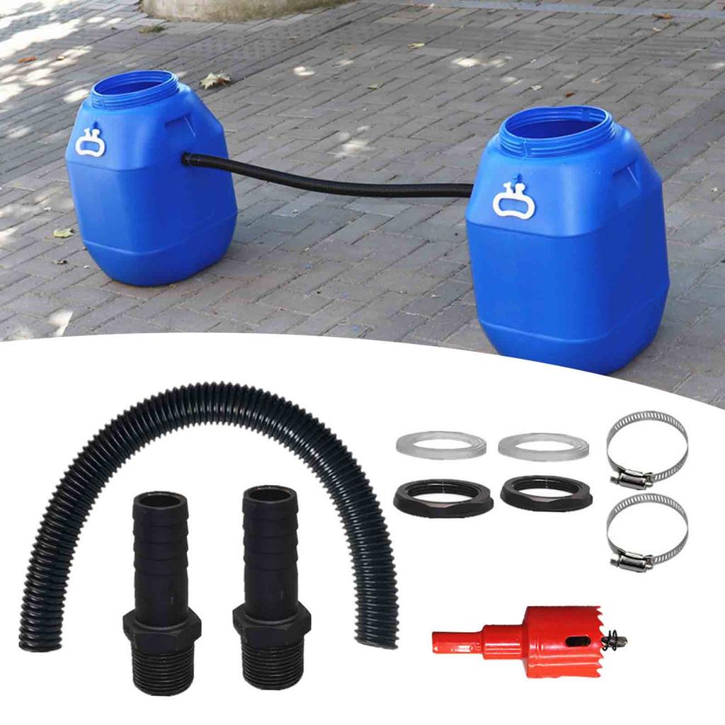Rain Barrel Connector Water Tanks Link Systems with 100cm Hose & Fittings Linking set for Efficient Water Collection