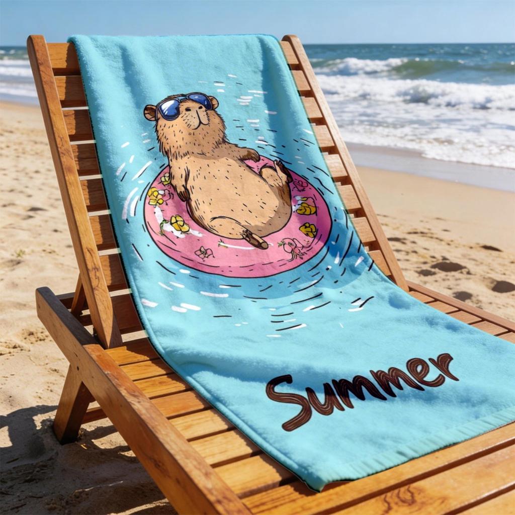 1pc Capybara Beach Towel, Lightweight & Machine Washable, Portable Multi-use Towel for Summer Outdoor, Swimming, Beach and Trave