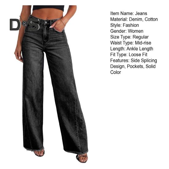 Damenjeans mit mehreren Taschen, Knopf, Reißverschluss, Jeanshose, seitliche Spleißnähte, Gratbesatz, einfarbige Jeans