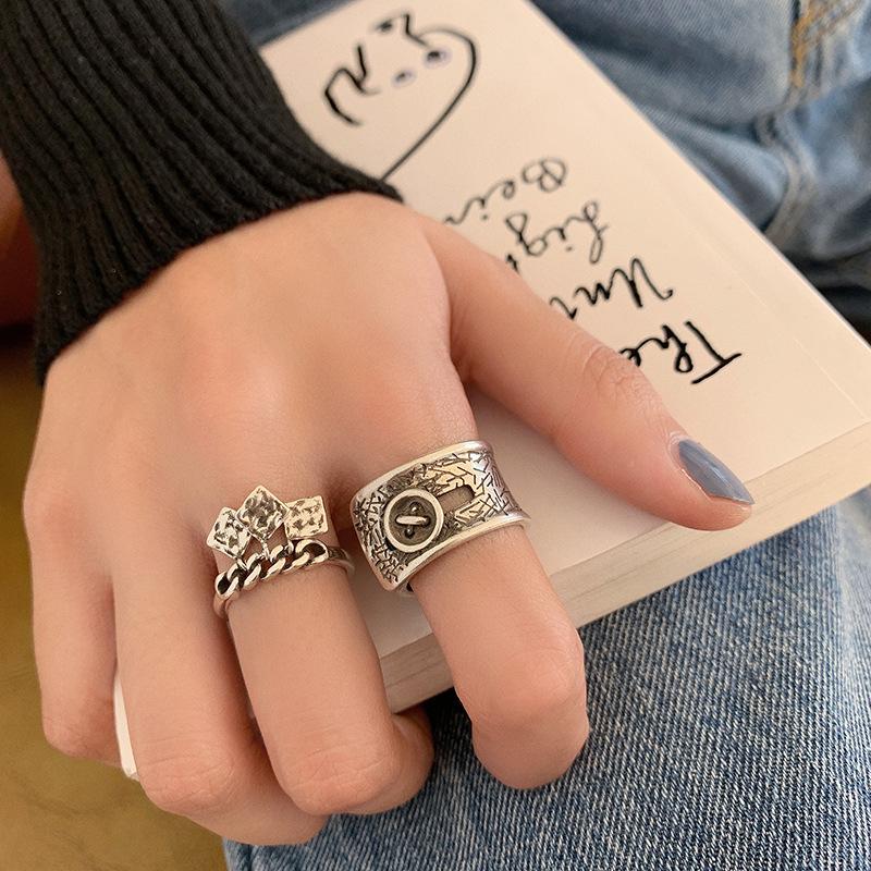 925 Sterling Elegant Silver Retro Geometric Wide Ring Handmade For Unique Gift