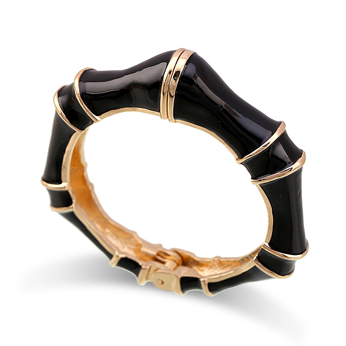 

New Fashion Statement Colorful Bangle Cuff Bracelet Gold Plated Handmade Enameled Bamboo Bangle for Women Girls Party Jewelry чёрный