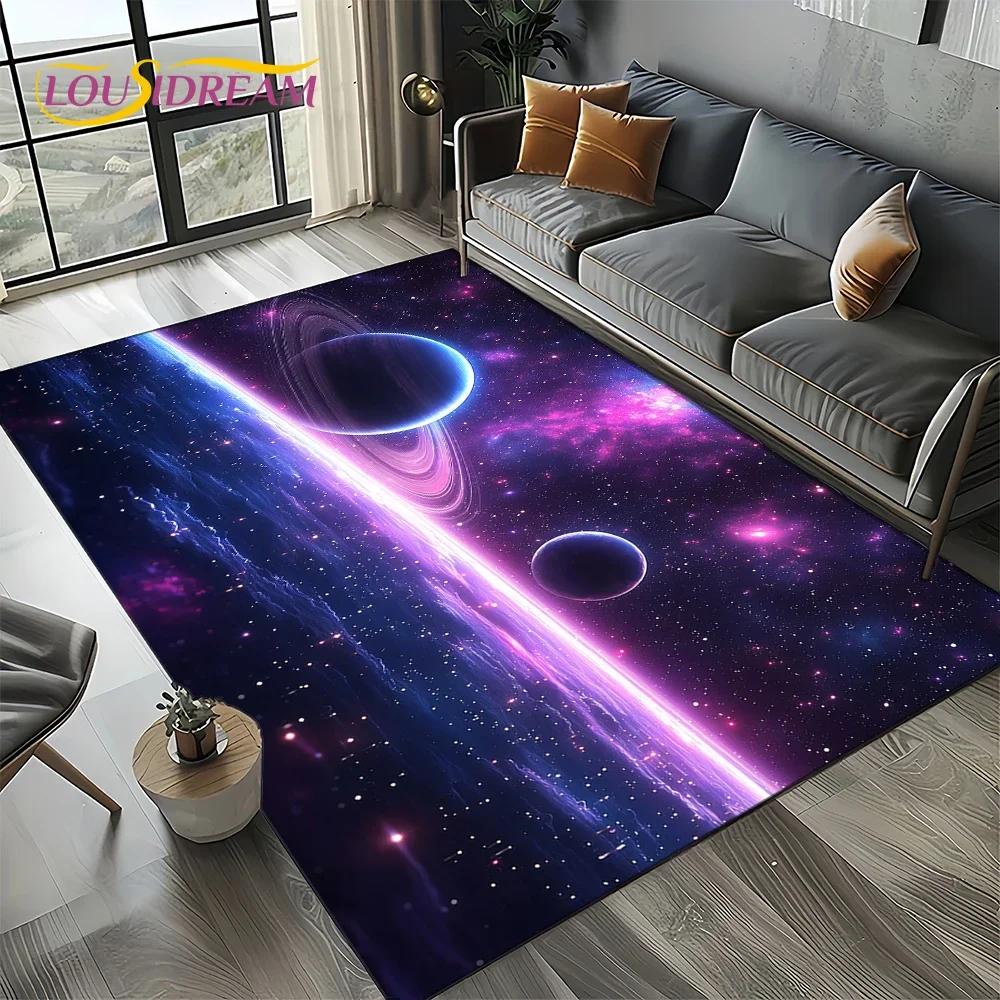 Milky Way Universe Space Stars Black Hole Galaxy Earth Carpet Rug for Living Room Bedroom Sofa Decoration,Non-slip Floor Mat