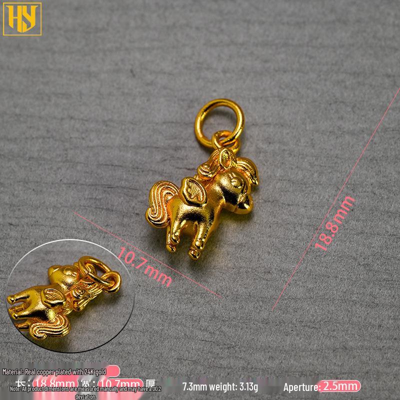 24K Gold-Plated Pure Copper Year of the Horse Unicorn Pendant Charm for DIY Jewelry