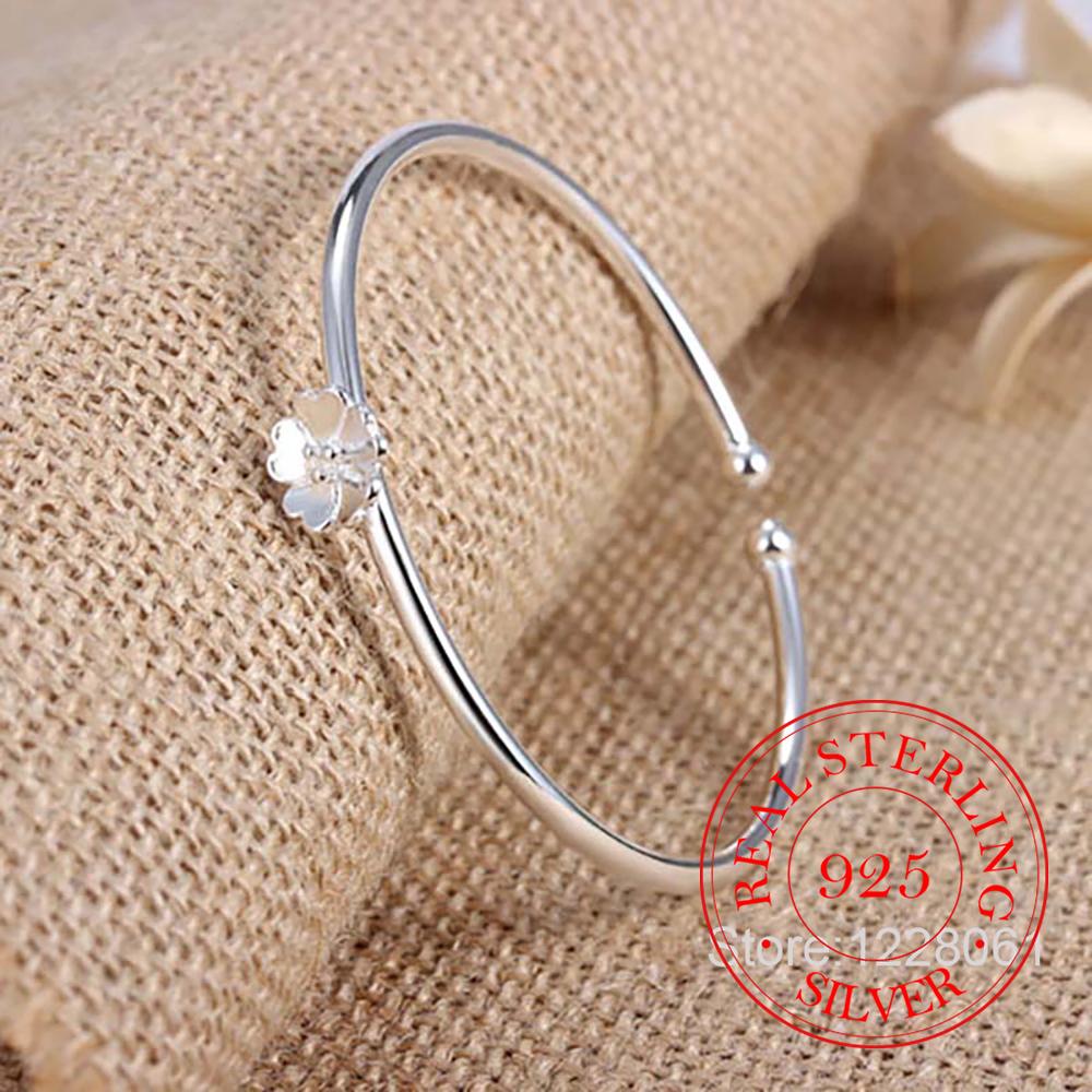 925 Sterling Silver Lucky Cuff Women's Bracelets Cherry Blossom Flower Bangle Party Jewelry Argent 925 Jewellery Ajustable