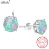 Blaike Real 100% 925 Sterling Silver White/Blue/Green Opal Stud Earrings For Women Mystic Rainbow Zircon Earrings Fine Jewelry