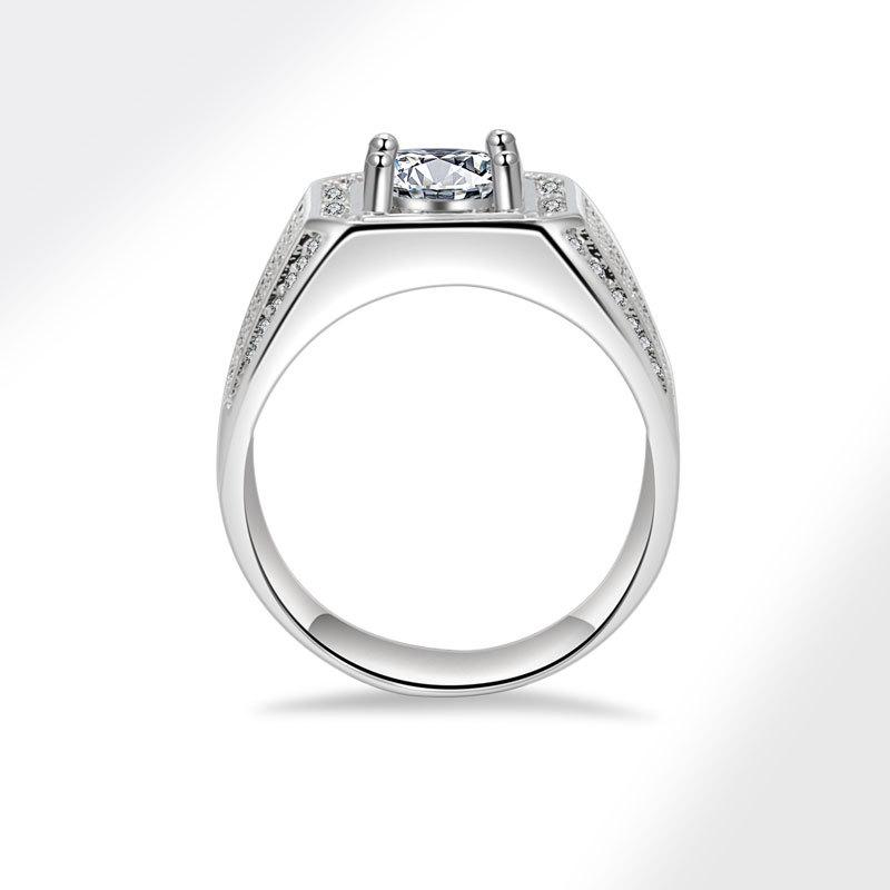 Men's Bold Full Pave Moissanite Ring Large Solitaire CZ Cluster Engagement Wedding Band Sparkling Jewelry Gift