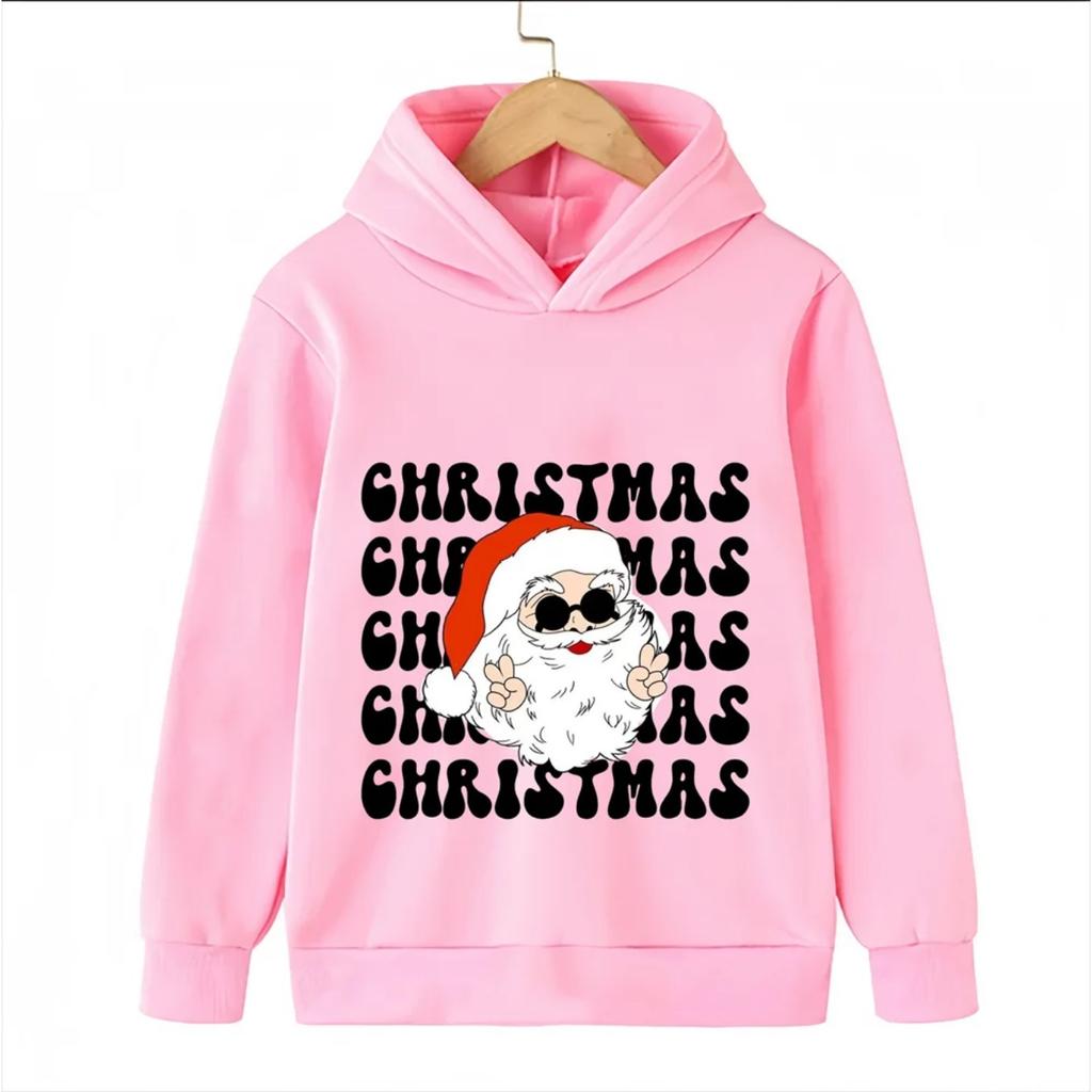 2025 Christmas Cute Christmas Chimney Festival Dress Up Girl Autumn/Winter Hoodie Hoodie Suitable for Children Aged 4-14 Warm Top