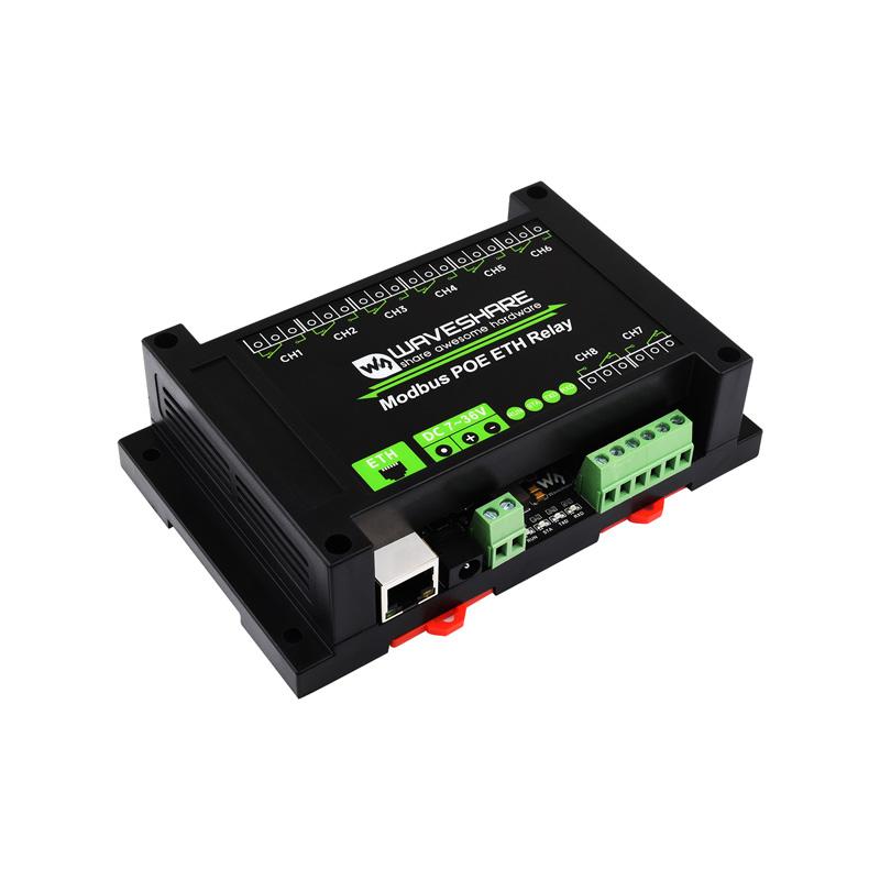 Industrial Grade 8-Ch Ethernet Relay Module Ethernet PoE Port Communication Modbus Protocol PoE Power Supply Waveshare