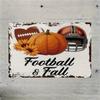 Vintage Metal Tin Sign 8x12, Football Helmet Pumpkin Sunflower Wall Decor, Rustic Fall Print