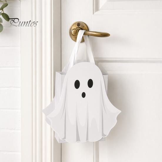 Paper Candy Bag Halloween Ghost Gift Bag, White Pouch with Cute Face, Trick or Party Favor Treat for Party, Kids Goodie Prizes