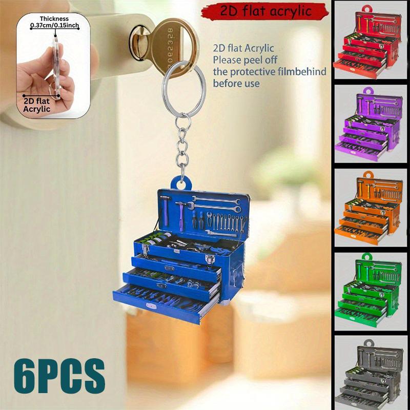 6Pcs 2D Flat Toolbox Theme Acrylic Keychain Charm Mini Bag Pendant Novelty Gifts For Adults Home Decoration
